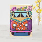 Bloemen Retro 1970's Van | Groovy Verjaardag Kaart (Gele Bloem)