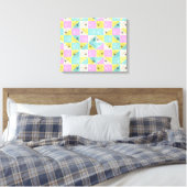 Bloemen retro 70s pastel dambord roze blauwgroen canvas afdruk (Insitu (Slaapkamer))