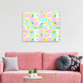 Bloemen retro 70s pastel dambord roze blauwgroen canvas afdruk (Insitu (Woonkamer))