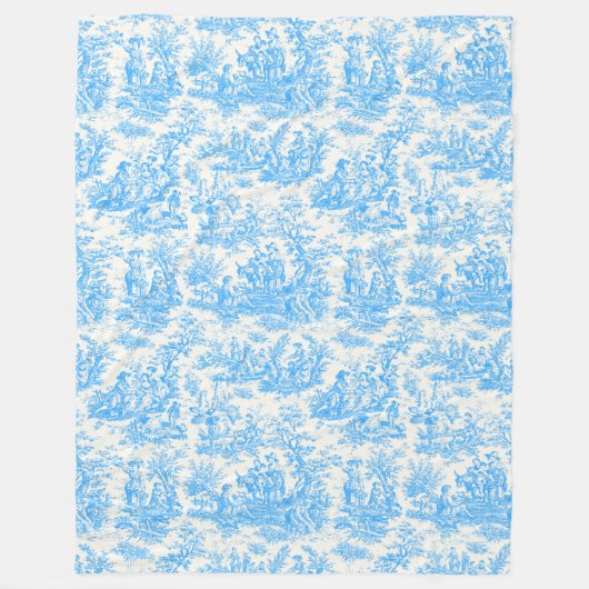  bloemen retro aqua blauw toile de jouy fle fleece deken (Voorkant)