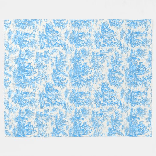  bloemen retro aqua blauw toile de jouy fle fleece deken (Voorkant (Horizontaal))