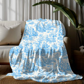 bloemen retro aqua blauw toile de jouy fle fleece deken