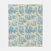 bloemen retro blauw geel toile de jouy fleece deken (Voorkant)