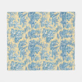 bloemen retro blauw geel toile de jouy fleece deken (Voorkant (Horizontaal))