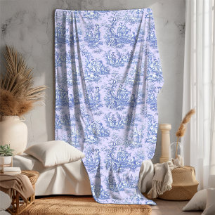 bloemen retro blauw paarse toile de jouy fleece deken