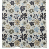 Bloemen Retro blauw patroon Douchegordijn (Voorkant)