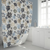 Bloemen Retro blauw patroon Douchegordijn