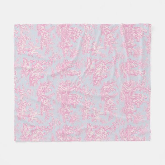  Bloemen Retro Blauw Roze Toile de Jouy Fleece Deken (Voorkant (Horizontaal))