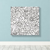 Bloemen Retro Doodle 6 Canvas Afdruk (Insitu (Houten vloer))