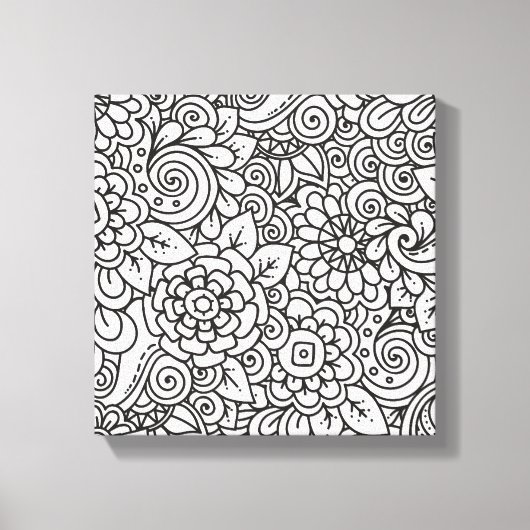 Bloemen Retro Doodle 6 Canvas Afdruk (Voorkant)