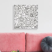 Bloemen Retro Doodle 6 Canvas Afdruk (Insitu (Woonkamer))