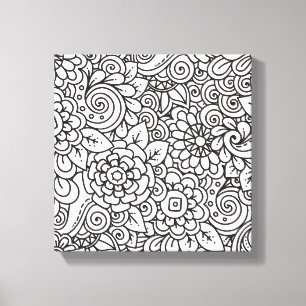 Bloemen Retro Doodle 6 Canvas Afdruk