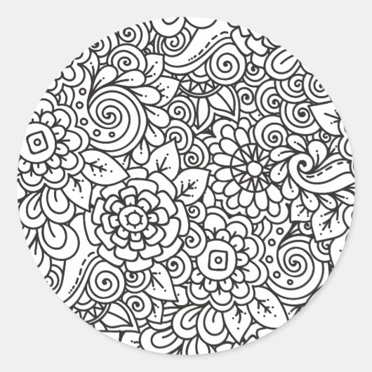 Bloemen Retro Doodle Ronde Sticker (Voorkant)