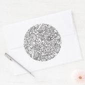 Bloemen Retro Doodle Ronde Sticker (Envelop)