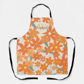 Bloemen Retro Groovy Oranje Monogram Naam Schort (Voorkant)