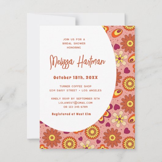 Bloemen Retro Groovy Vrijgezellenfeest Kaart (Voorkant)