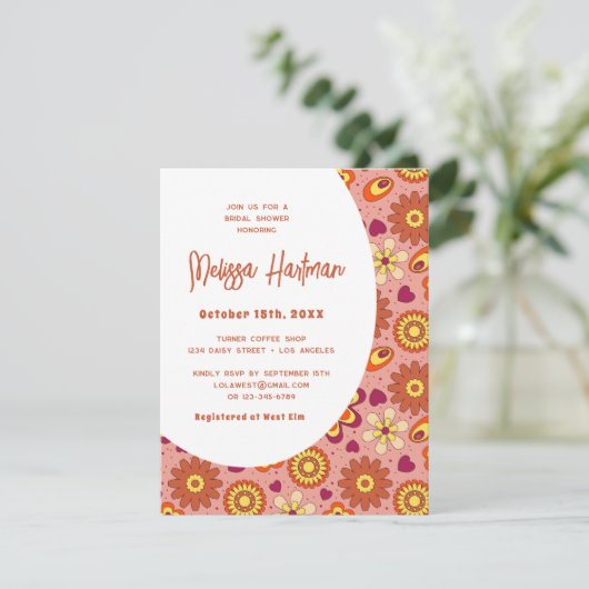 Bloemen Retro Groovy Vrijgezellenfeest Kaart (Staand voorkant)