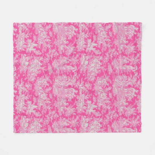 Bloemen Retro Hot Pink Toile de Jouy Fleece Deken (Voorkant (Horizontaal))