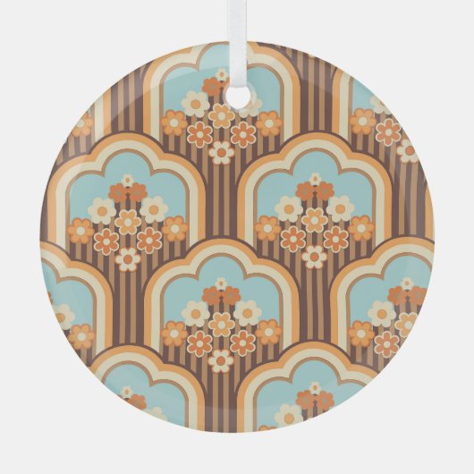 Bloemen Retro: jaren 70 Wallpaper Revival Glas Ornament (Voorkant)