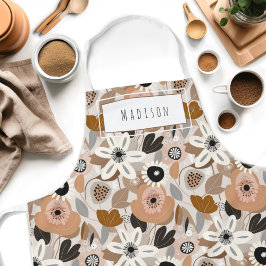 Bloemen Retro Mid-Century Modern Naam Schort