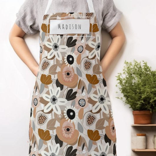 Bloemen Retro Mid-Century Modern Naam Schort