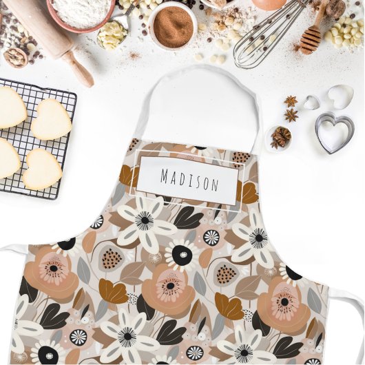 Bloemen Retro Mid-Century Modern Naam Schort