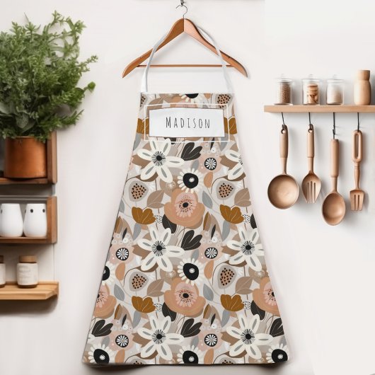 Bloemen Retro Mid-Century Modern Naam Schort