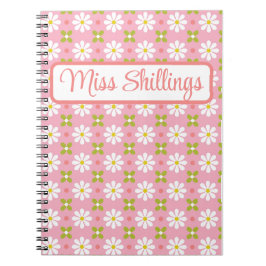 Bloemen Retro Roze en Groen Gepersonaliseerd Notitieboek
