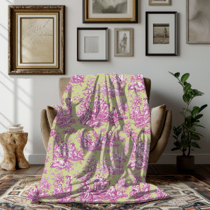  Bloemen Retro Roze Groen Toile de Jouy Fle Fleece Deken