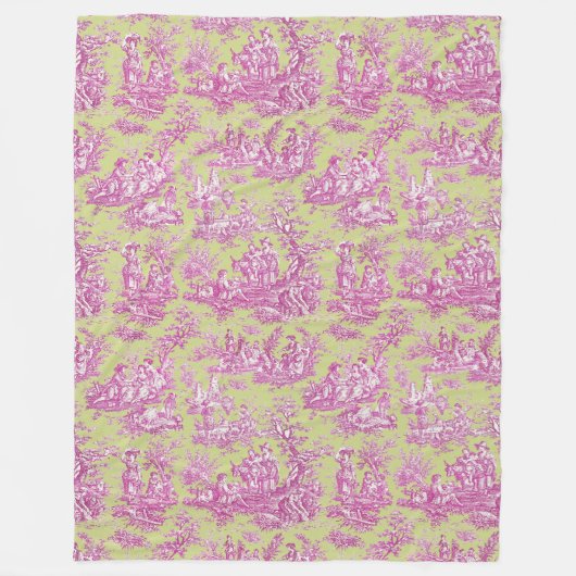 Bloemen Retro Roze Groen Toile de Jouy Fle Fleece Deken (Voorkant)
