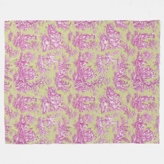  Bloemen Retro Roze Groen Toile de Jouy Fle Fleece Deken (Voorkant (Horizontaal))