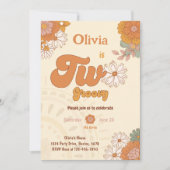 Bloemen Retro Twee Groovy 2e Verjaardag uitnodigin Kaart (Voorkant)