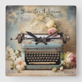 Bloemen Retro  Typewriter wandklok (Voorkant)