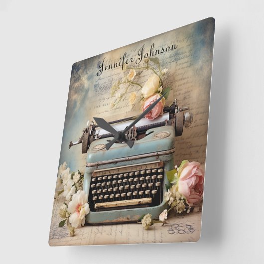 Bloemen Retro  Typewriter wandklok (Hoek)