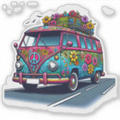 Bloemen Retro Van op de weg Sticker (Voorkant)