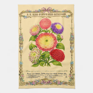 Bloemen Retro Victoriaanse Tijdperk Botanische Kun Theedoek