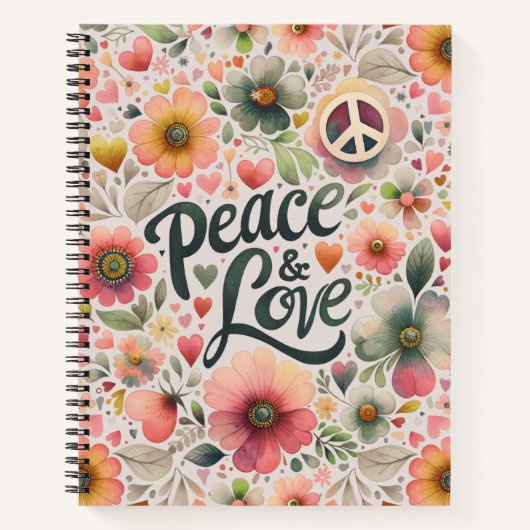 Bloemen Retro Vrede & Liefde Notitieboek (Voorkant)