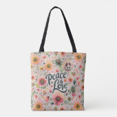 Bloemen Retro Vrede & Liefde Tote Bag (Achterkant)