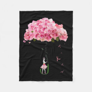 Bloemen Ribbon Borstkanker Awareness Fighter WOM Fleece Deken