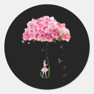 Bloemen Ribbon Borstkanker Awareness Fighter WOM Ronde Sticker
