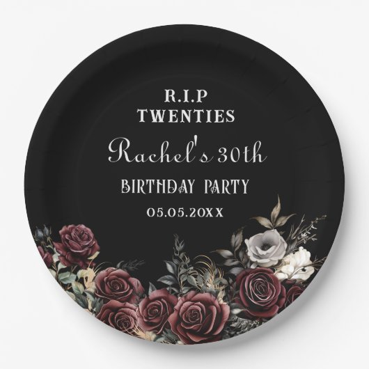 Bloemen RIP 20s 30th Birthday Papier Borden Papieren Bordje (Voorkant)