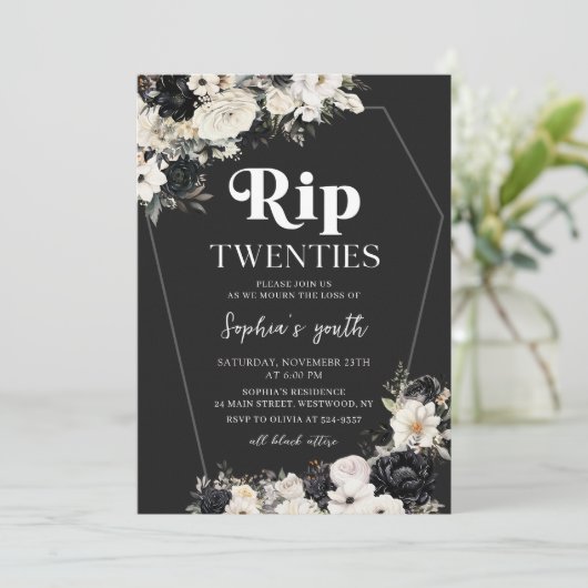 Bloemen RIP Twenties 30ste verjaardag Uitnodiging (Staand voorkant)