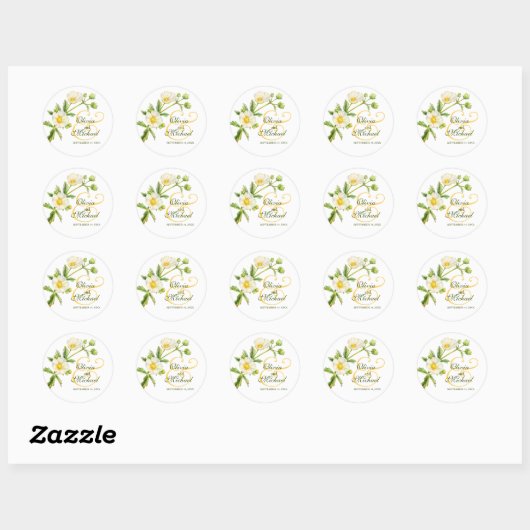Bloemen rockrose wit goud groen bruiloft sticker (Vel)
