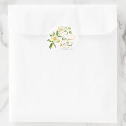 Bloemen rockrose wit goud groen bruiloft sticker (Tas)