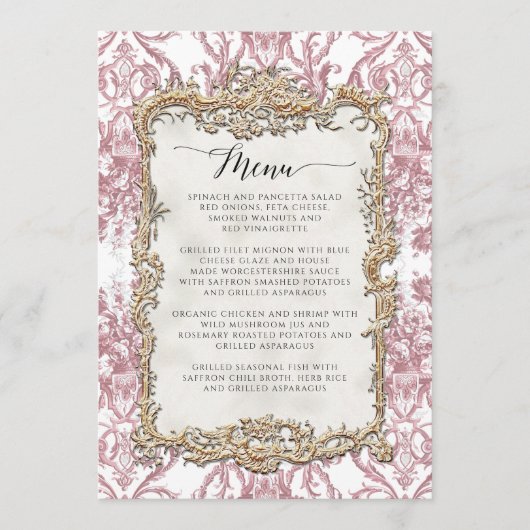 Bloemen Rococo Barok Roze Wit Goud Menu (Voorkant)