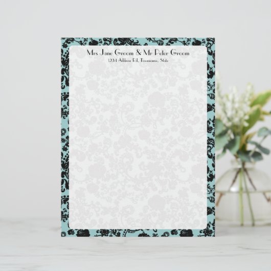 Bloemen Rococo bruiloft, briefhoofd (Staand voorkant)