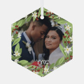 Bloemen rode bessen groen krans foto glas ornament (Achterkant)