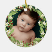 Bloemen rode bessen groen krans foto keramisch ornament (Voorkant)