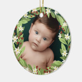 Bloemen rode bessen groen krans foto keramisch ornament (Links)