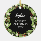 Bloemen rode bessen groen krans foto keramisch ornament (Achterkant)